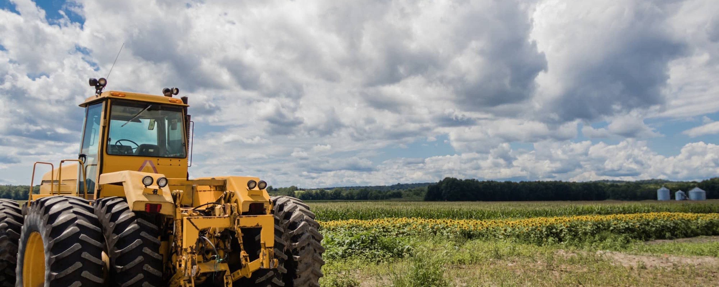 Farm field with equipment